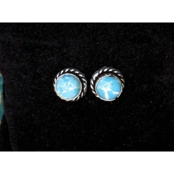 Blue Agate Hand Made Sterling Silver Earrings - Picture 1 of 2